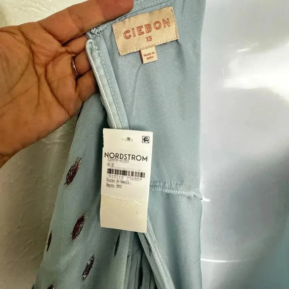 CIEBON Angela Metallic Silver Tinsel Print Ruffle Boho Maxi Dress Women's XS NEW - Picture 7 of 13